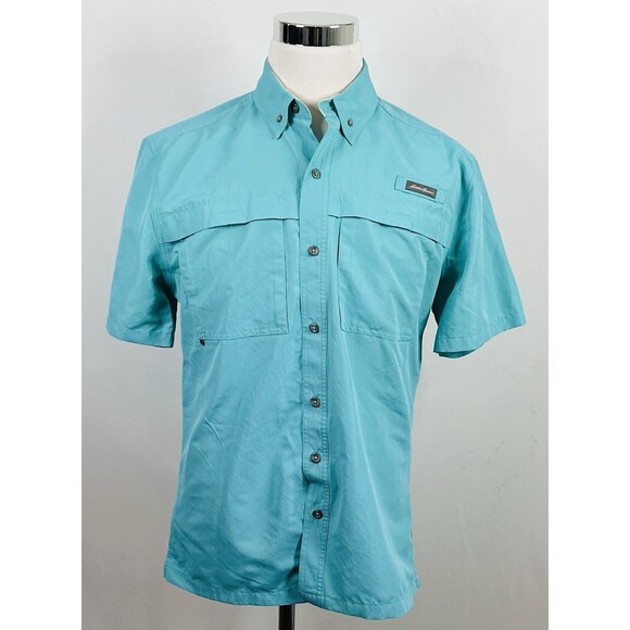 Eddie Bauer Medium Mesh Vented Fishing Outdoor Shirt Teal Short Sleeve - Picture 2 of 4
